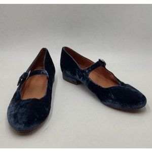 Madewell Womens Coralie Mary Jane Shoes Blue Velvet Buckle Round Toe 6.5